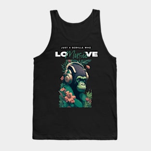 Funny music design, just a gorilla who love music Tank Top